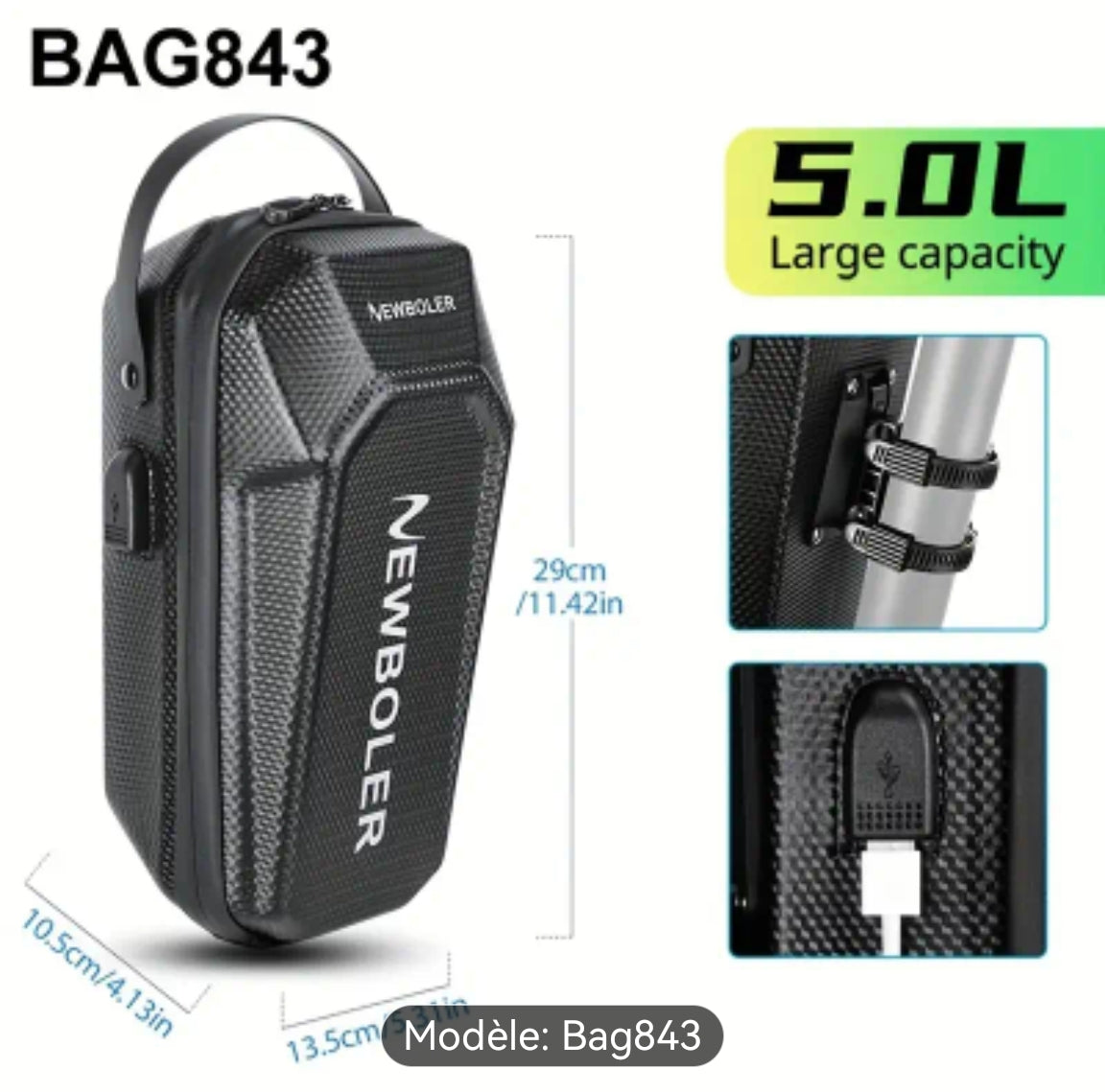 Sac accessoires vélos ou trottinette électrique BEG848 (5L, Noir)