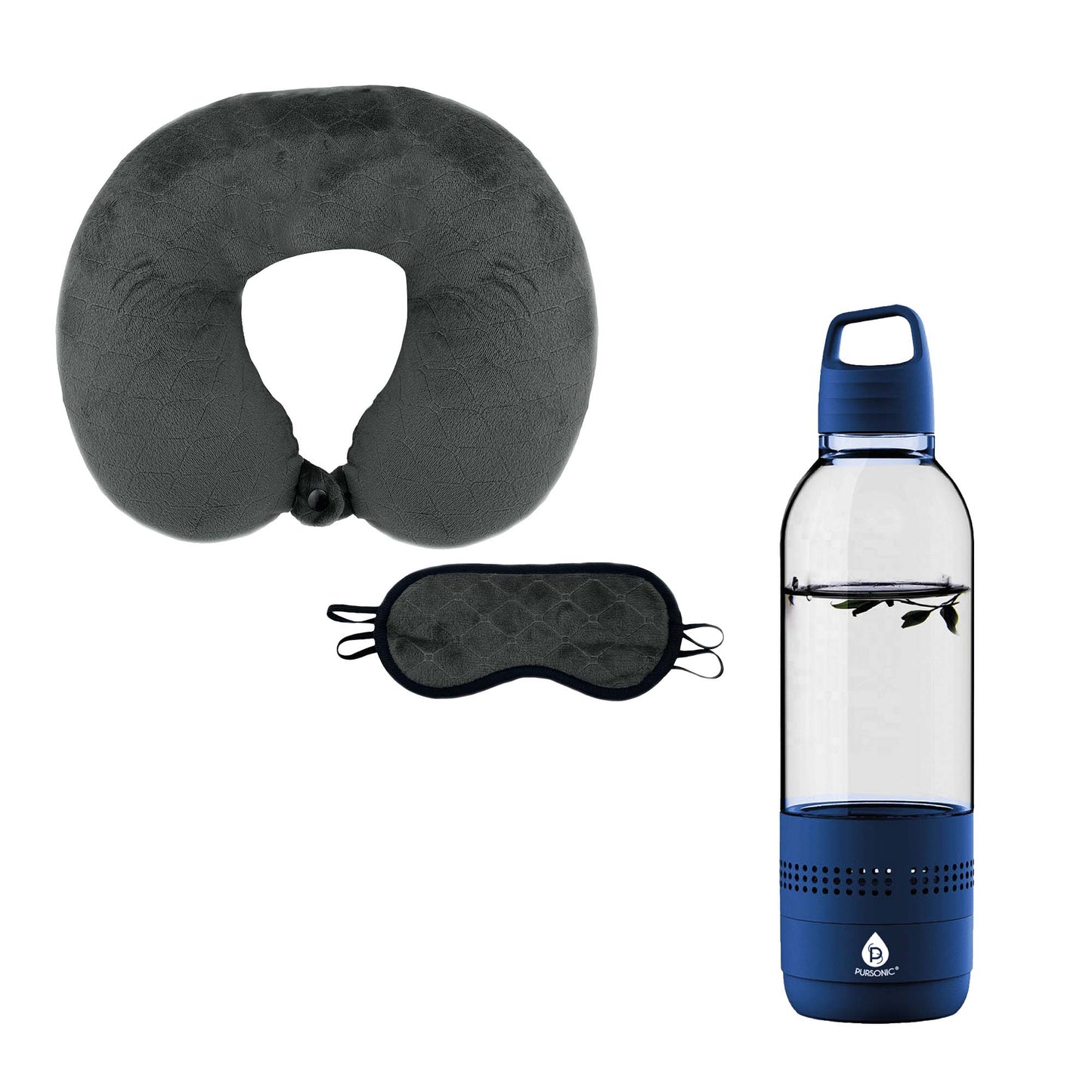 Pursonic Travel Comfort & Entertainment Bundle – 2-in-1 Water Bottle Speaker & Memory Foam Travel Pillow with Sleep Mask