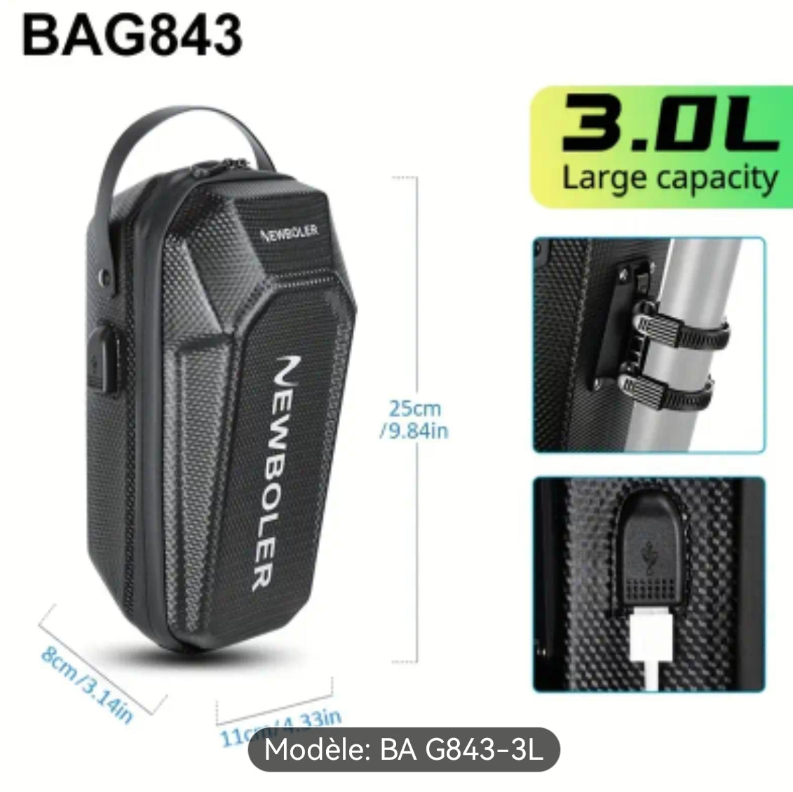 Sac accessoires vélos ou trottinette électrique BEG848 (5L, Noir)