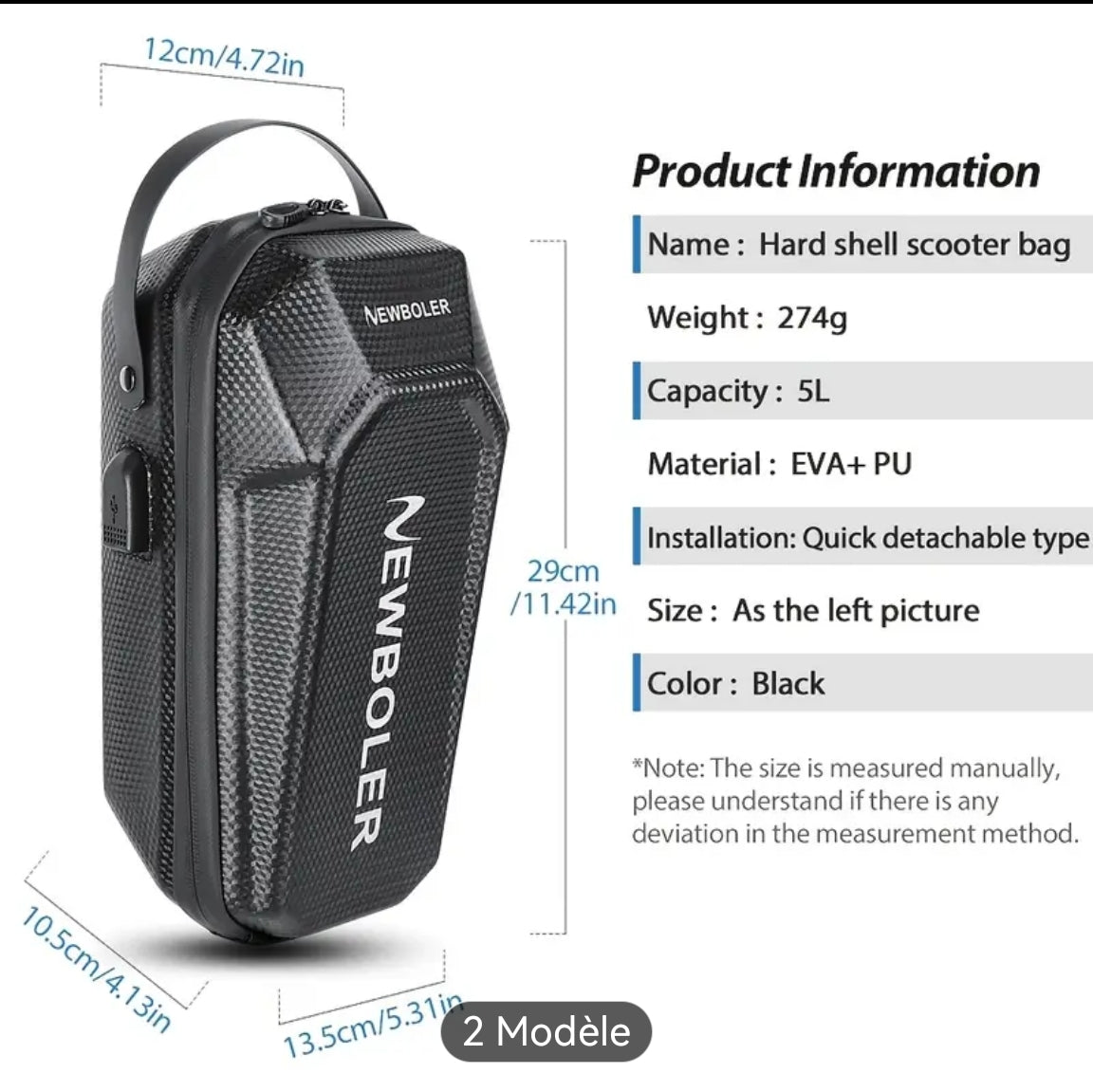 Sac accessoires vélos ou trottinette électrique BEG848 (5L, Noir)