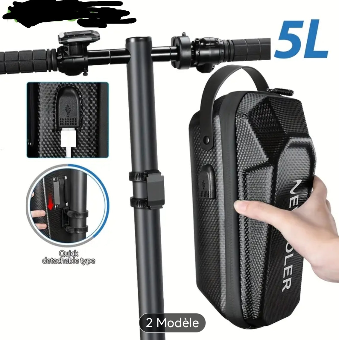 Sac accessoires vélos ou trottinette électrique BEG848 (5L, Noir)