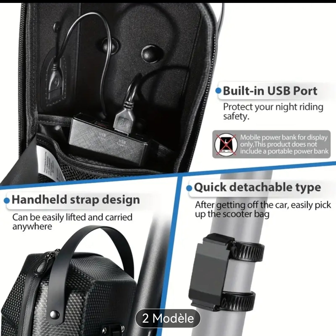 Sac accessoires vélos ou trottinette électrique BEG848 (5L, Noir)