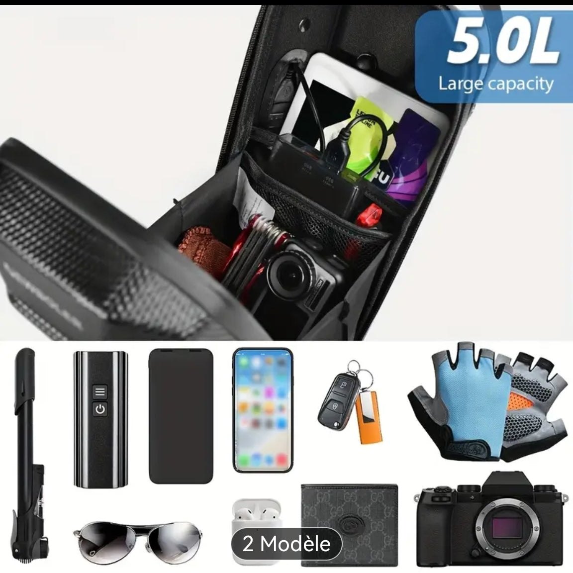 Sac accessoires vélos ou trottinette électrique BEG848 (5L, Noir)